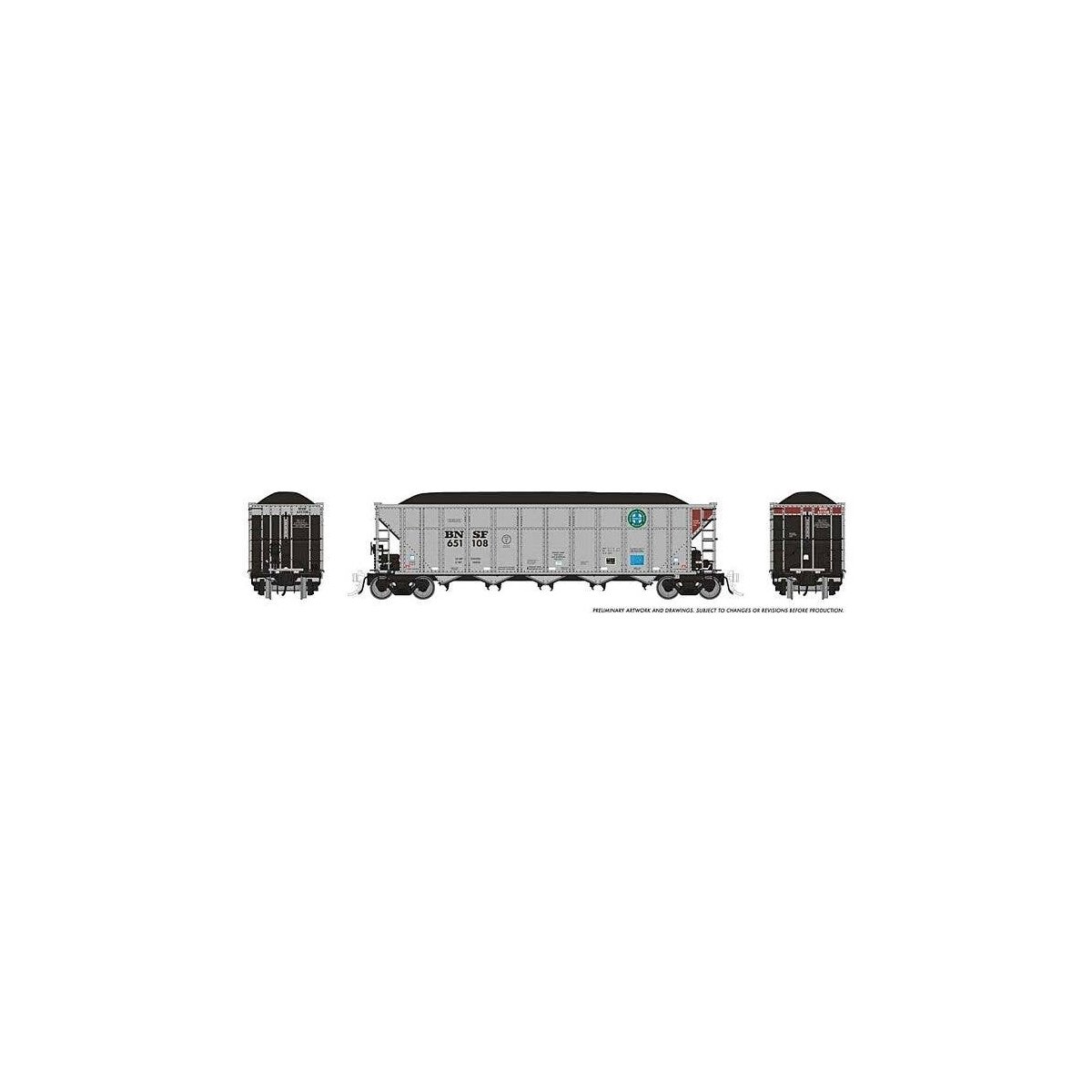 AutoFlood III Rapid Discharge Coal Hopper 6-Pack - Ready to Run -- BNSF Railway Set 1 (silver, HO, Rapido Trains Inc 169042
