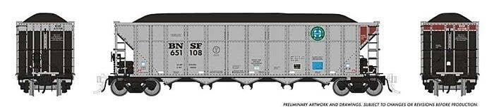 AutoFlood III Rapid Discharge Coal Hopper 6-Pack - Ready to Run -- BNSF Railway Set 1 (silver, HO, Rapido Trains Inc 169042