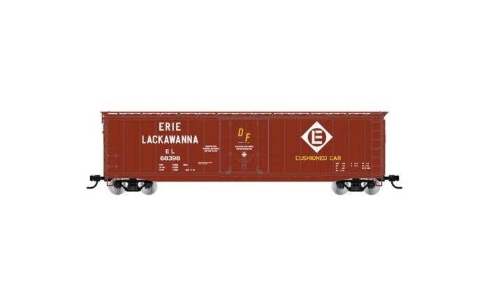 50′ Plug-Door Boxcar w/Roofwalk - Ready to Run -- Erie Lackawanna 68439 (Boxcar Red, white, Cushion Car Markings), HO, Rivaros