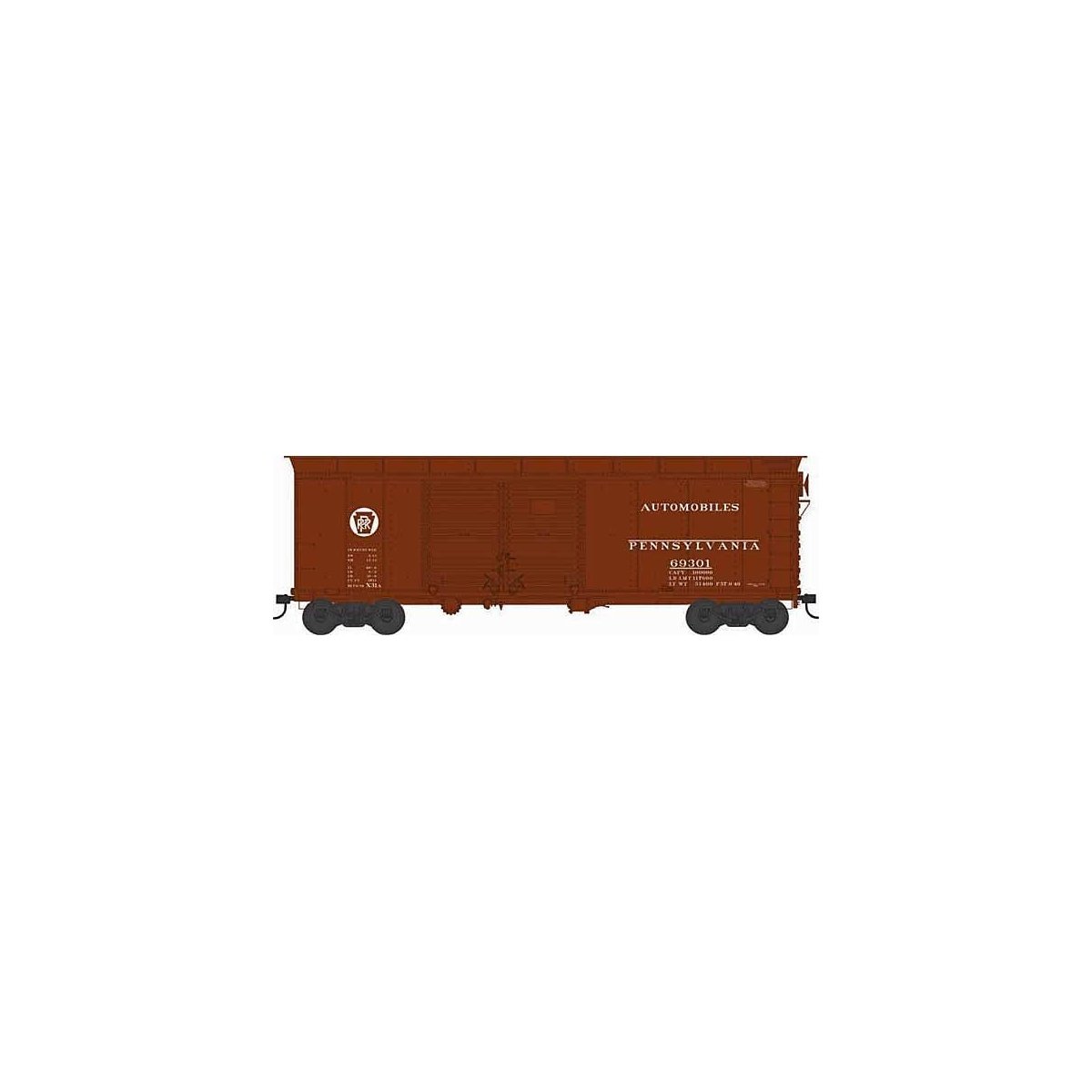 X31A Double-Door Round Flush Roof Boxcar - Ready to Run -- Pennsylvania Railroad 69385 (Blt. 6-34 Repack 9-49, Tuscan, Circle Ke