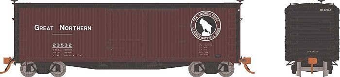 USRA 40′ Double-Sheathed Wood Boxcar - Ready to Run -- Great Northern Random from Set 2 (Boxcar Red, black, white, See America