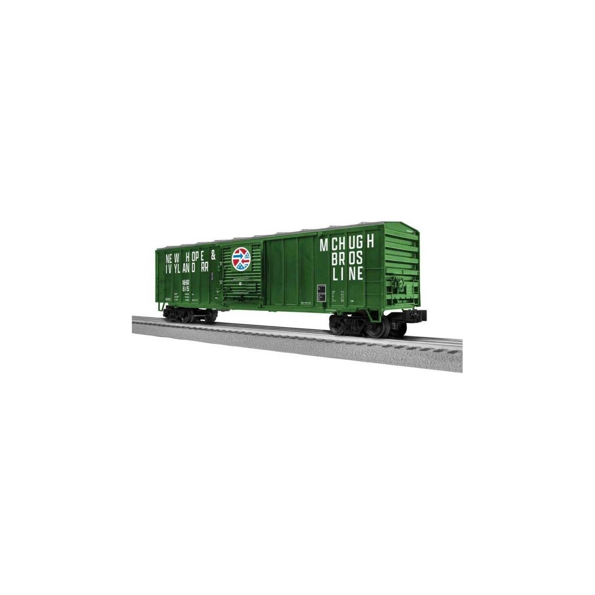 ACF 50′ Boxcar - 3-Rail - Ready to Run -- New Hope & Ivyland 615 (green, white, red, blue, white), O, Lionel 2542330