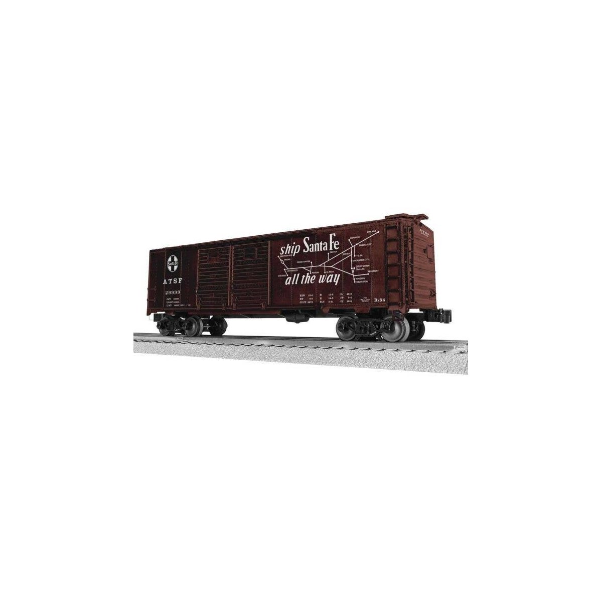 40′ Double-Door Boxcar - 3-Rail - Ready to Run -- Santa Fe 29999 (Boxcar Red, white, Super Chief Slogan), O, Lionel 2542422