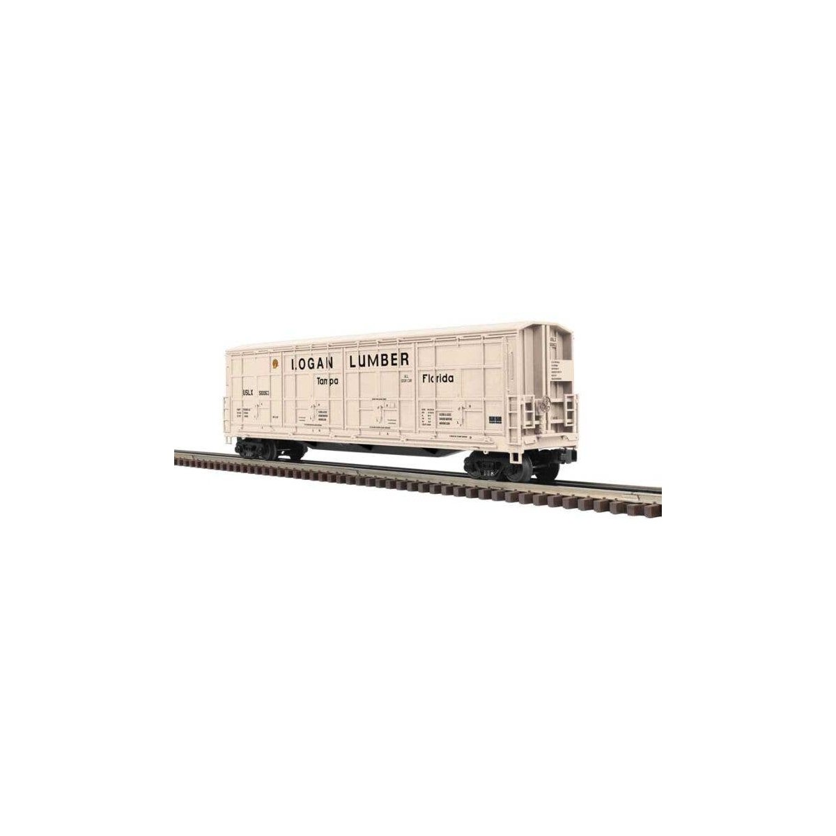 Thrall 55′ All-Door Boxcar - 2-Rail - Ready to Run - Premier(R) -- Logan Lumber (beige, black), O, Atlas O 3002797