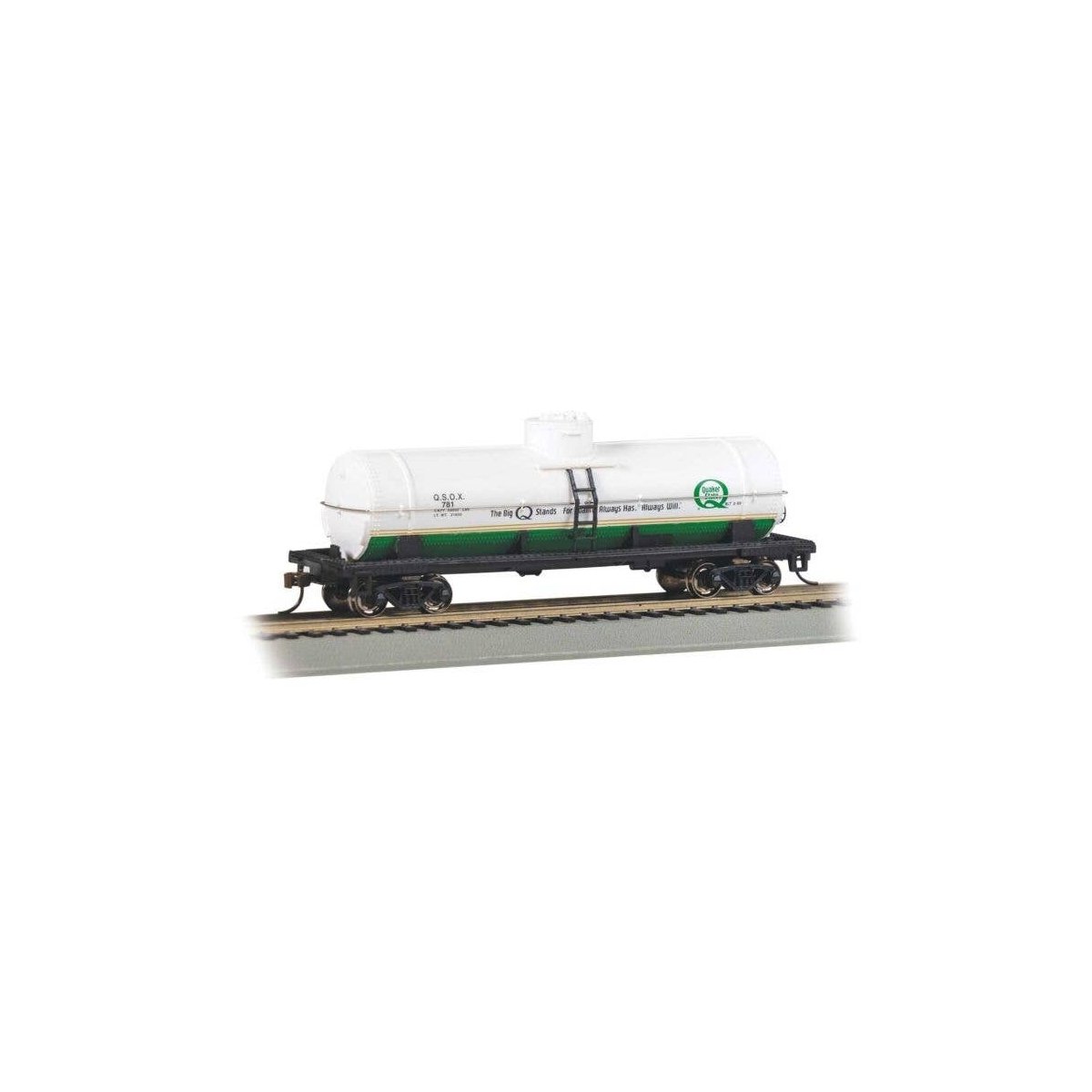 40′ Single-Dome Tank Car - Ready to Run - Silver Series(R) -- Quaker State 781 (cream, green, HO, Bachmann Industries 17810