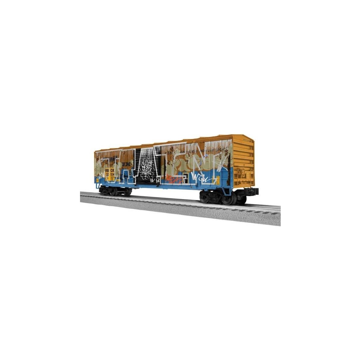 ACF 50′ Boxcar - 3-Rail - Ready to Run -- Railbox 32534 (Weathered, yellow, black, graffiti), O, Lionel 2542302