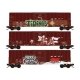 50′ Rib-Side Plug-Door Boxcar No Roofwalk 3-Pack - Ready to Run -- BNSF Railway 712963, 712979, 712981 (Weathered, Boxcar Red,