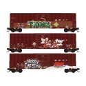 50′ Rib-Side Plug-Door Boxcar No Roofwalk 3-Pack - Ready to Run -- BNSF Railway 712963, 712979, 712981 (Weathered, Boxcar Red,