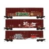 50′ Rib-Side Plug-Door Boxcar No Roofwalk 3-Pack - Ready to Run -- BNSF Railway 712963, 712979, 712981 (Weathered, Boxcar Red,