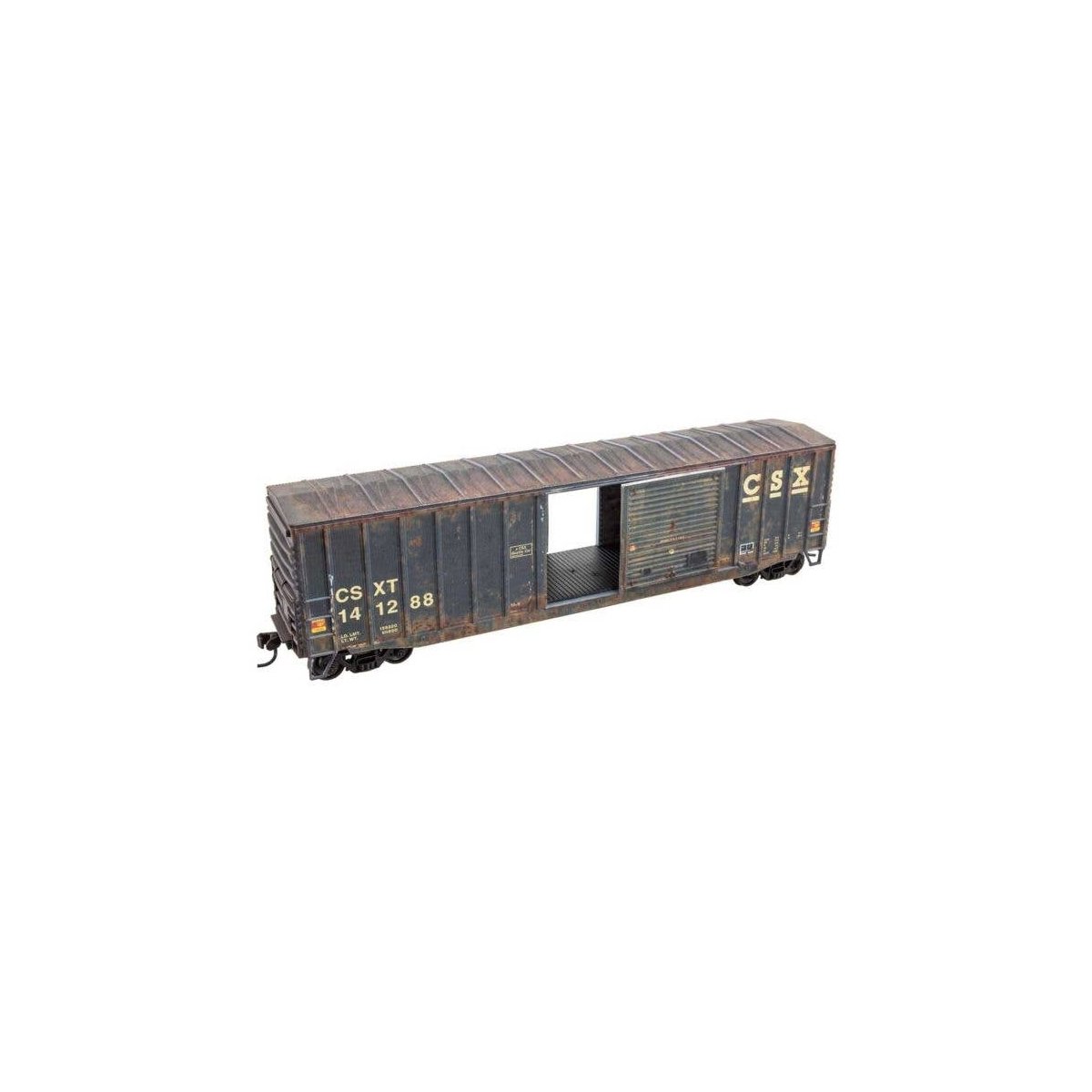 50′ Exterior-Post Modern Boxcar - Kit -- CSX 141288 (Weathered, blue, yellow), HO, Micro Trains Line 5600005