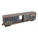 50′ Exterior-Post Modern Boxcar - Kit -- CSX 141288 (Weathered, blue, yellow), HO, Micro Trains Line 5600005