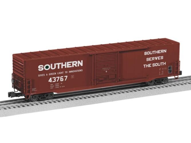 Pullman-Standard PS-1 60′ Single-Door Boxcar - 3-Rail - Ready to Run -- Southern Railway 43767 (Boxcar Red, white, Green Light