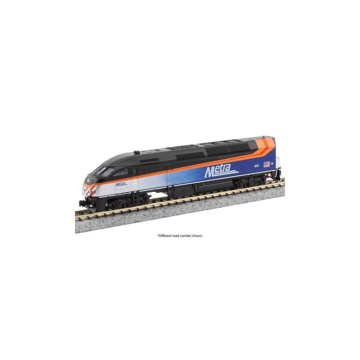 Motive Power Industries MP36PH - Sound and DCC -- Metra 424 (2020, gray, blue, orange, black roof, N, Kato USA Inc 1766124S