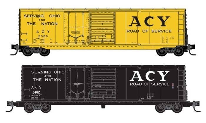 50′ Combination Plug and Sliding Door Boxcar 2-Pack - Ready to Run -- Akron, Canton & Youngstown 2500 (yellow) 2462 (black), N