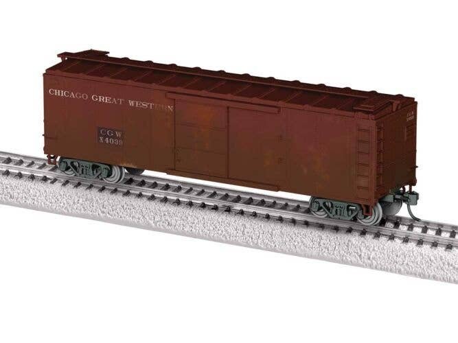 40′ Steel Flat-End Boxcar - Ready to Run -- Chicago Great Western X4039 (Weathered, Boxcar Red), HO, Lionel 2554620