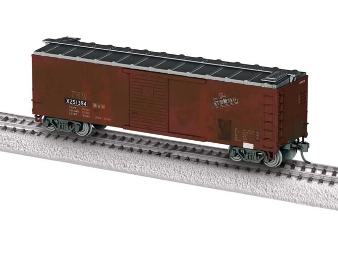 40′ Steel Flat-End Boxcar - Ready to Run -- Chicago & North Western X251394 (Weathered, Boxcar Red, gray), HO, Lionel 2554630
