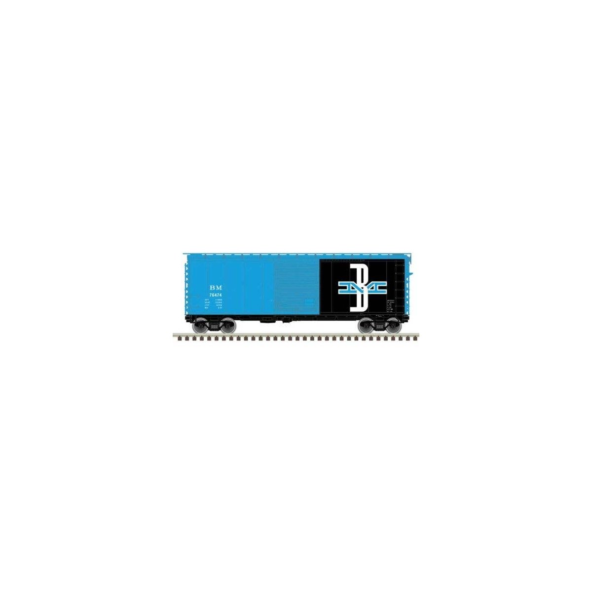 P-S PS-1 40` Boxcar w/8` Door - Ready to Run - Master -- Boston & Maine 76474 (blue, black, McGinnis Logo), N, Atlas Model Railr