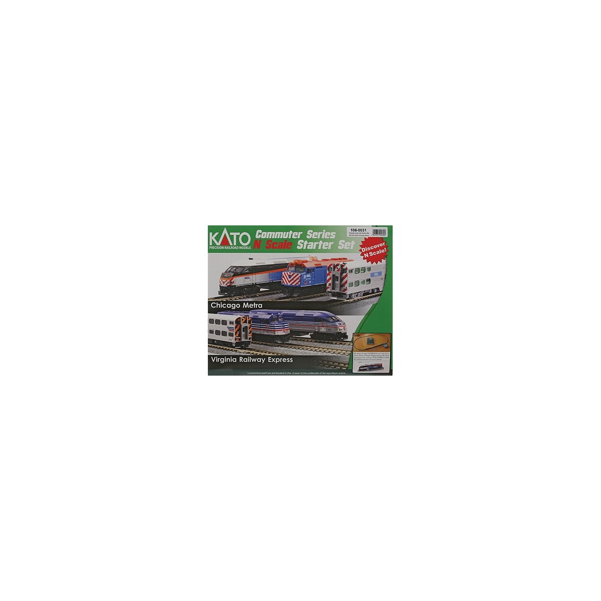 MP36PH Commuter Train Starter Set -- Metra MP36PH (blue, black, orange, gray roof) 3 Cars, Track, , N, Kato USA Inc 1060031