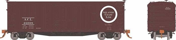 USRA 40′ Double-Sheathed Wood Boxcar 6-Pack - Ready to Run -- Atlantic Coast Line Set 2 (Boxcar red, white, Circle Logo), HO, 