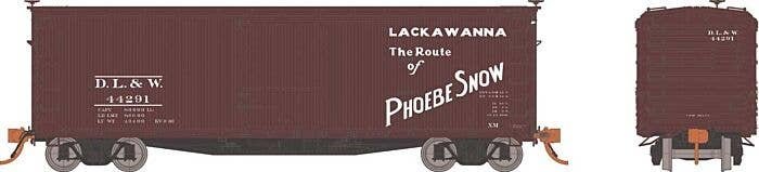 USRA 40′ Double-Sheathed Wood Boxcar 6-Pack - Ready to Run -- Delaware, Lackawanna & Western Set 2 (Boxcar Red, white, Phoebe 