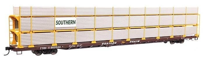 89′ Flatcar w/Tri-Level Shielded Auto Rack - Ready to Run -- Southern 962044, HO, WalthersMainline 8322