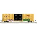Gunderson 7550 Double-Door Boxcar - Ready to Run -- TTX TBOX 664263 (yellow, black, red logo, Graffiti), N, Atlas Model Railroad