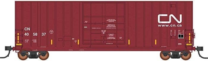 Gunderson 50′ Hi-Cube Plug-Door Boxcar Modern Ends - Ready to Run - Value Line -- Canadian National 405805 (Boxcar Red, white,