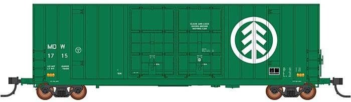 Gunderson 50′ Hi-Cube Double-Plug-Door Boxcar Modern Ends - Ready to Run -- Minnesota, Dakota & Western 1727 (green, white), N