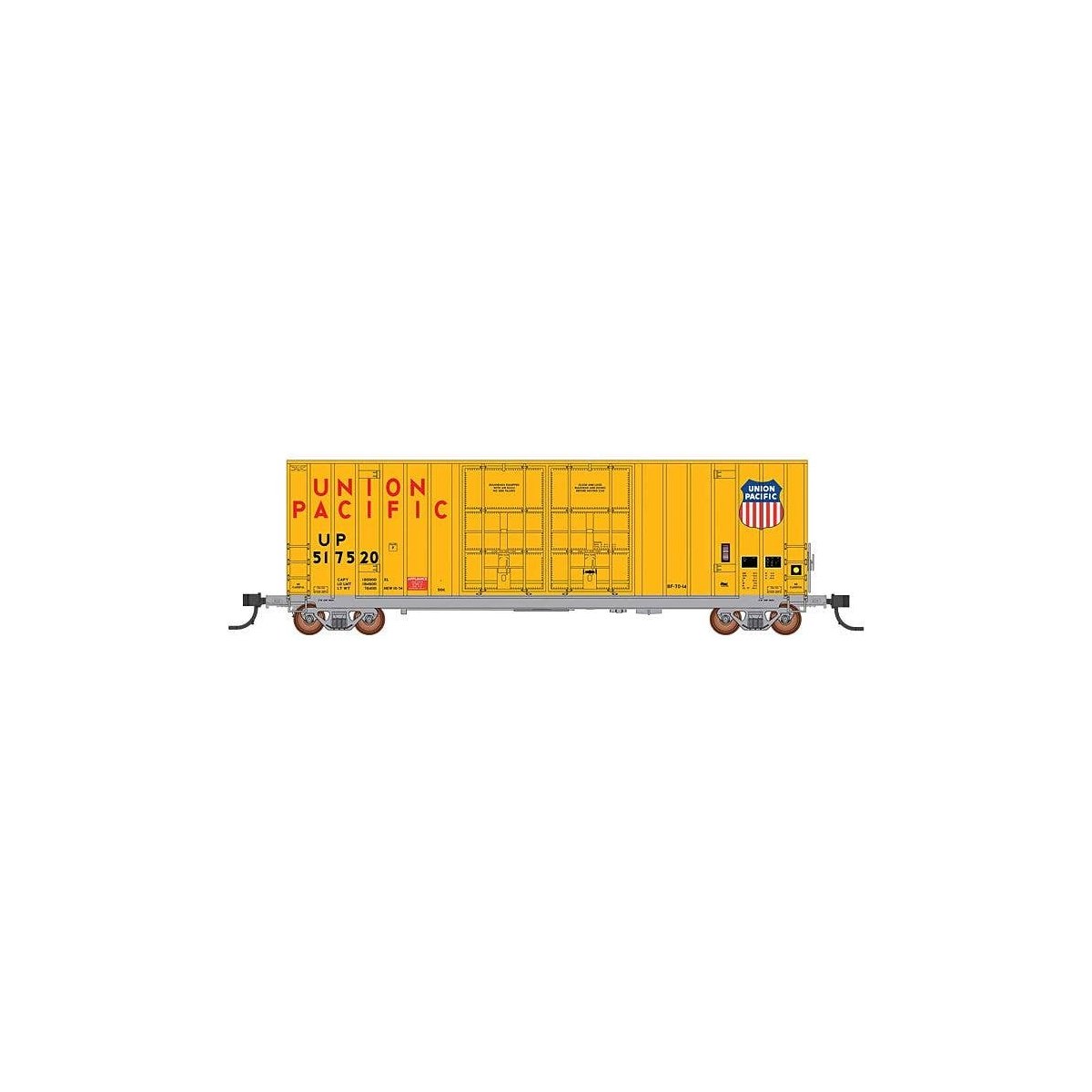 Gunderson 50′ Hi-Cube Double-Plug-Door Boxcar Modern Ends - Ready to Run -- Union Pacific 517511 (Armour Yellow, red, silver, 