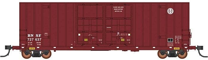 Gunderson 50′ Hi-Cube Double-Plug-Door Boxcar Modern Ends - Ready to Run -- BNSF Railway 727723 (Boxcar Red, Circle/Cross Logo