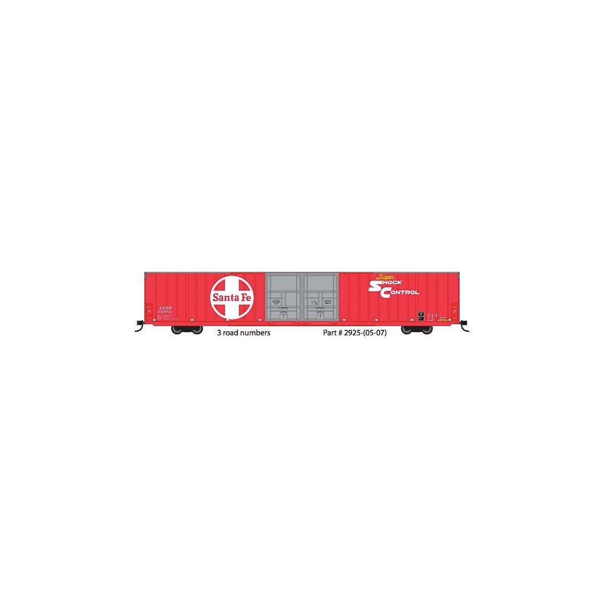 Thrall 86′ Hi-Cube Double-Door Auto Parts Boxcar - Ready to Run -- Santa Fe 36756 (red, white Large, Super Shock Control Logo)