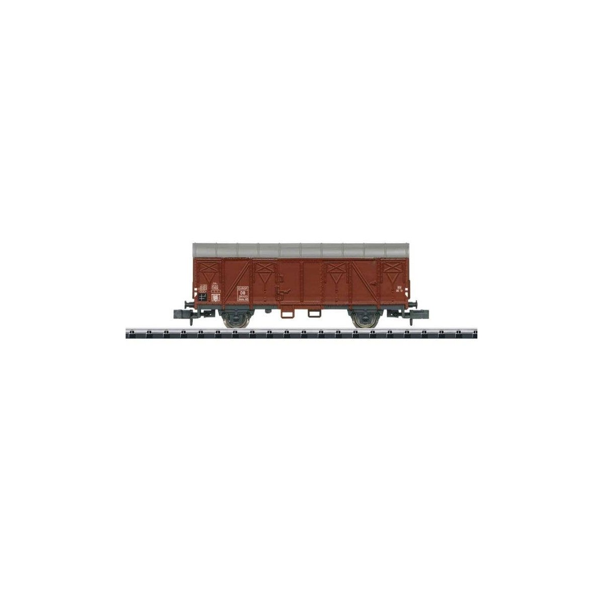 Type Gmms 40 Boxcar - Ready to Run - Minitrix -- German Federal Railroad DB (Era III, Boxcar Red, gray), N, Trix 18100