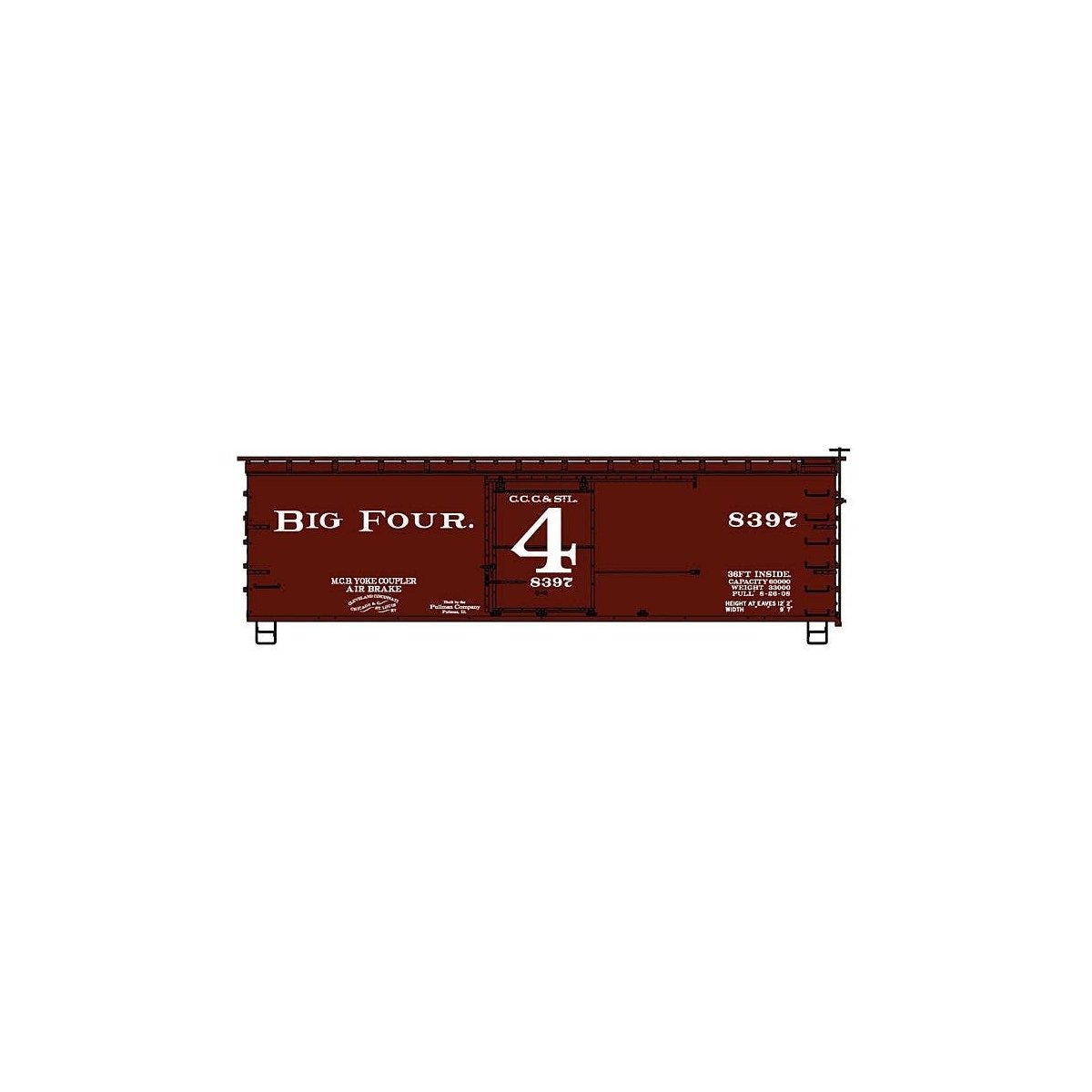 36′ Double-Sheathed Wood Boxcar, Steel Roof, Wood Ends, Straight Underf. Kit -- Big Four CCC&StL 83, HO, Accurail Inc 81891