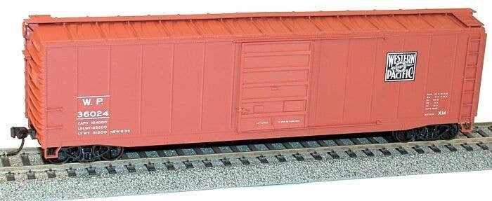 50` Steel Boxcar w/8` Superior Doors, Roofwalk, High Ladders, Brakewheel - K -- Western Pacific 36024 (Boxcar Red, black, Feathe
