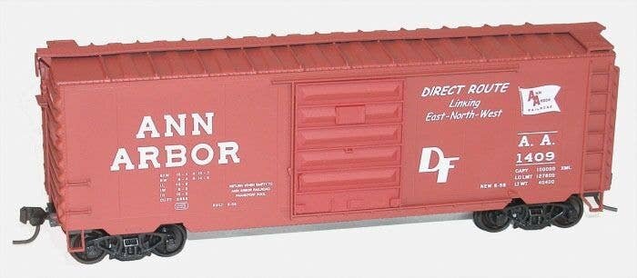 40′ PS-1 Steel Boxcar - Kit -- Ann Arbor 1409 (Boxcar Red, Flag Logo, Direct Route Slogan), HO, Accurail Inc 3450
