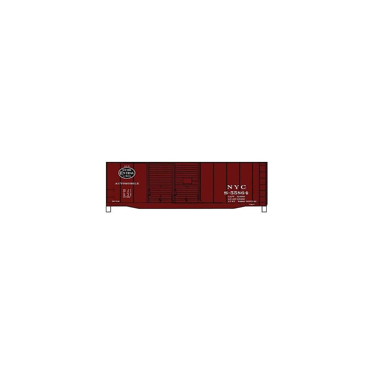 AAR 40′ Double-Door Boxcar - Kit -- New York Central S-55864 (Boxcar Red, black Lines Logo), HO, Accurail Inc 3640