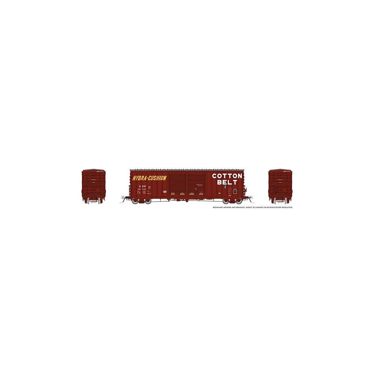 Pacific Car & Foundry B-70-69 Boxcar 6-Pack - Ready to Run -- Cotton Belt SSW 4 (Boxcar Red, white, yellow), HO, Rapido Trains I