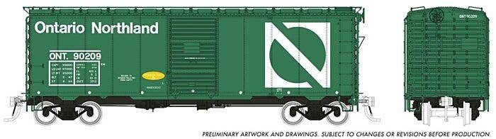 1937 AAR 40′ Boxcar CN Version - Ready to Run -- Ontario Northland (Progressive Scheme), HO, Rapido Trains Inc 182002A