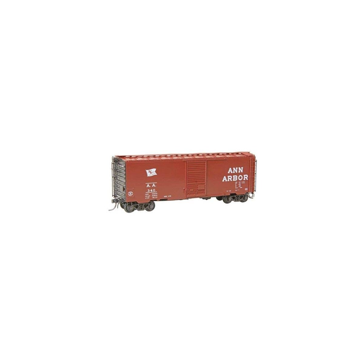 Pullman-Standard PS-1 40` Boxcar w/6` Door - Ready to Run -- Ann Arbor 340 (As-Delivered 1956, Boxcar Red, white, Flag Logo), HO