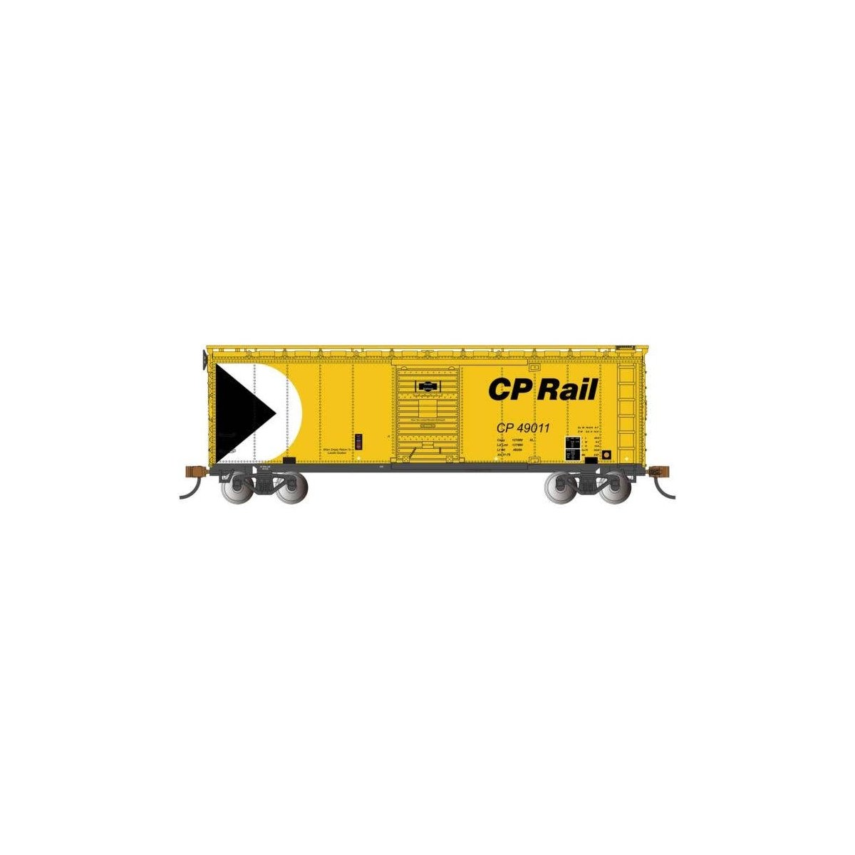 Pullman-Standard PS-1 40′ Steel Boxcar - Ready to Run - Silver Series(R) -- Canadian Pacific 45011 (yellow, black, white, Mult