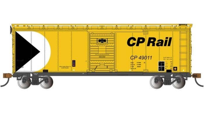 Pullman-Standard PS-1 40′ Steel Boxcar - Ready to Run - Silver Series(R) -- Canadian Pacific 45011 (yellow, black, white, Mult