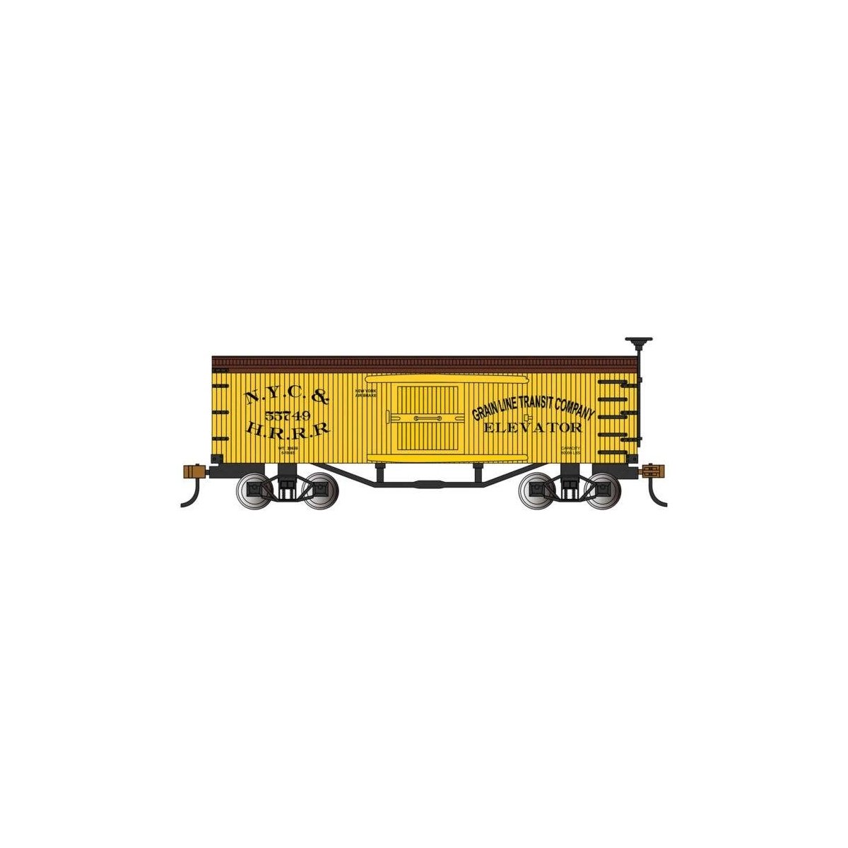 34′ Old-Time Wood Boxcar - Ready to Run - Silver Series(R) -- New York Central & Hudson River 55749 (yellow, Boxcar Red), HO, 