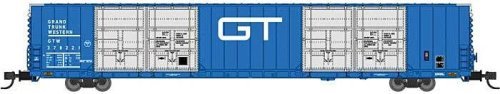 Pullman-Standard 86′ Quad Door Auto Parts Boxcar - Ready to Run -- Grand Trunk Western 378249 (Post-1974, blue, silver, white)