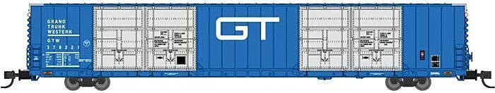 Pullman-Standard 86′ Quad Door Auto Parts Boxcar - Ready to Run -- Grand Trunk Western 378249 (Post-1974, blue, silver, white)