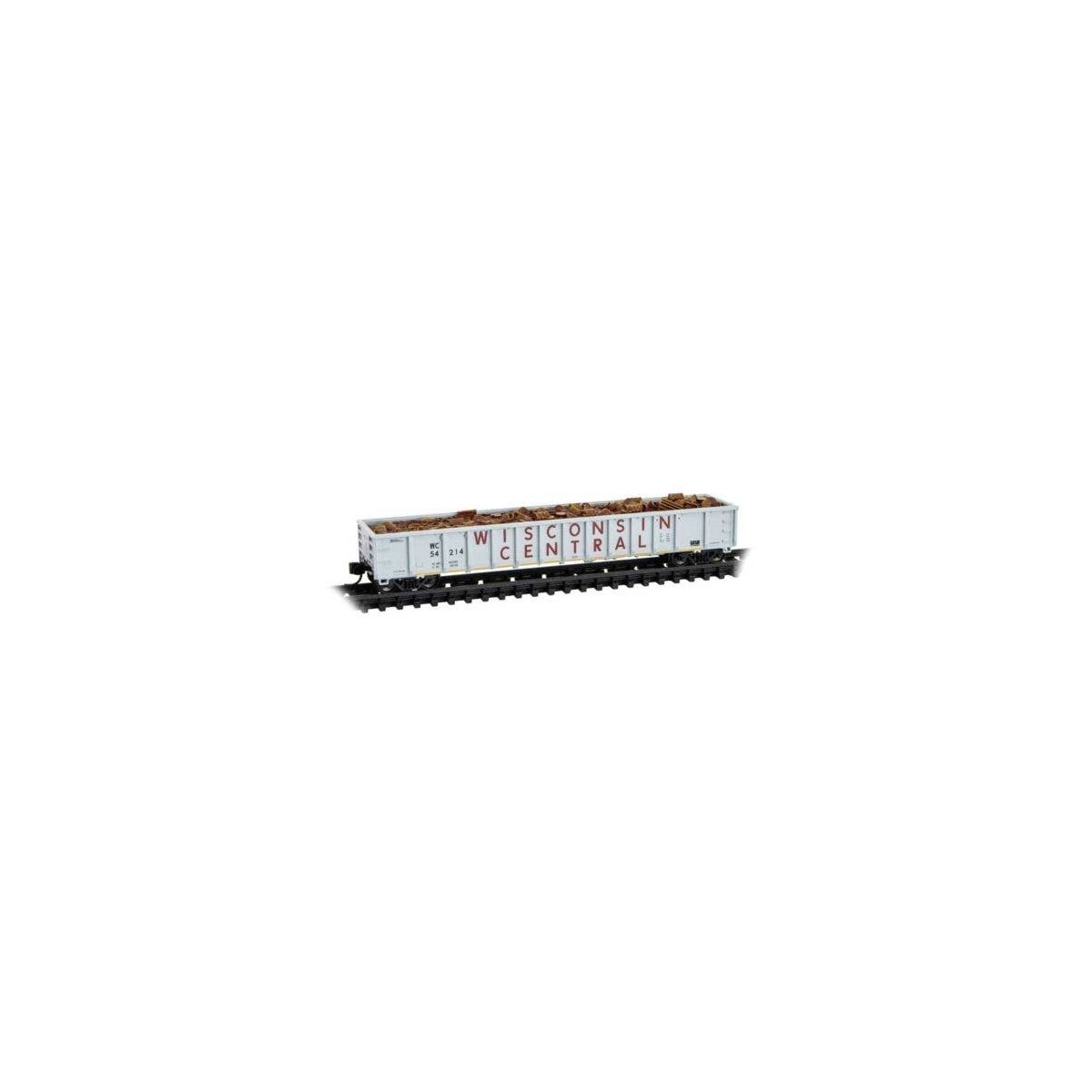 52`6` Greenville 2494 Mill Gondola - Ready to Run -- Wisconsin Central 54214 (gray, maroon, , N, Micro Trains Line 17000021