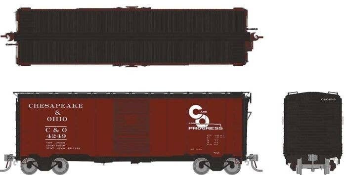 1937 AAR 40′ Boxcar w/Square Corner 6-Pack - Ready to Run -- Chesapeake & Ohio Set 1 (Boxcar Red, black, Progress Logo), HO, R