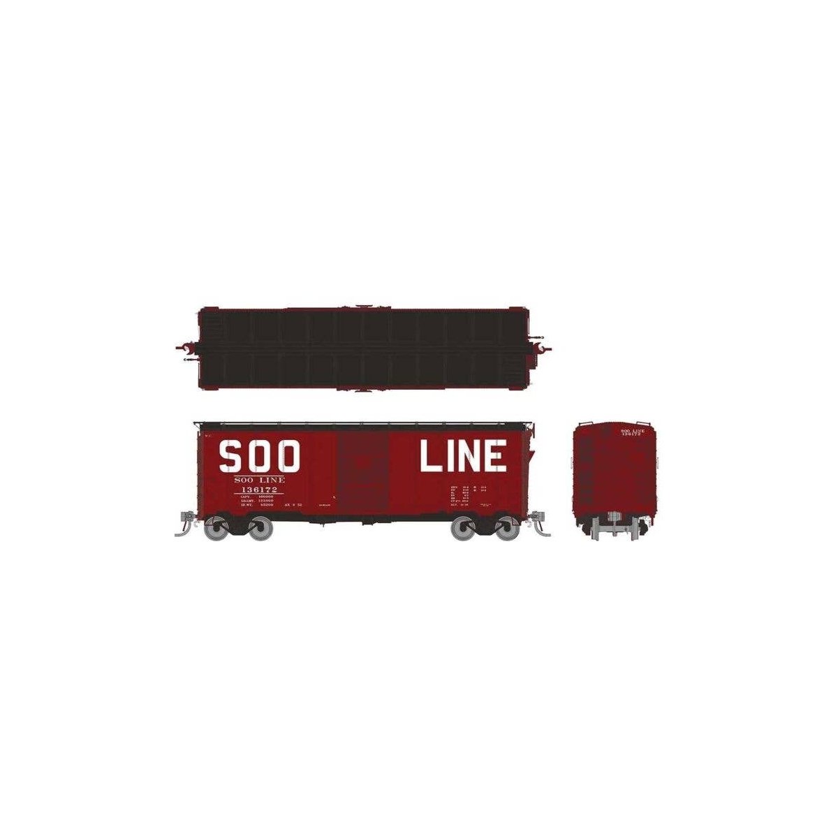 1937 AAR 40′ Boxcar w/Square Corner 6-Pack - Ready to Run -- Soo Line Set 1 (Boxcar Red, black, Large Squared Roadname), HO, R