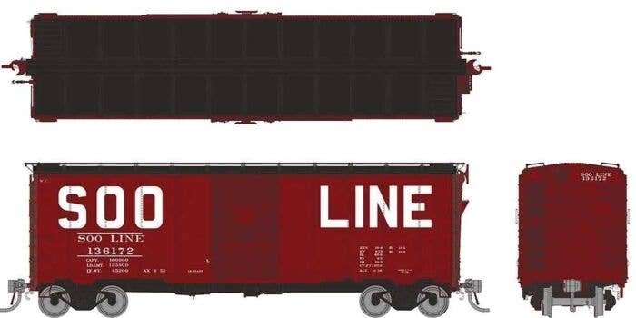 1937 AAR 40′ Boxcar w/Square Corner 6-Pack - Ready to Run -- Soo Line Set 1 (Boxcar Red, black, Large Squared Roadname), HO, R