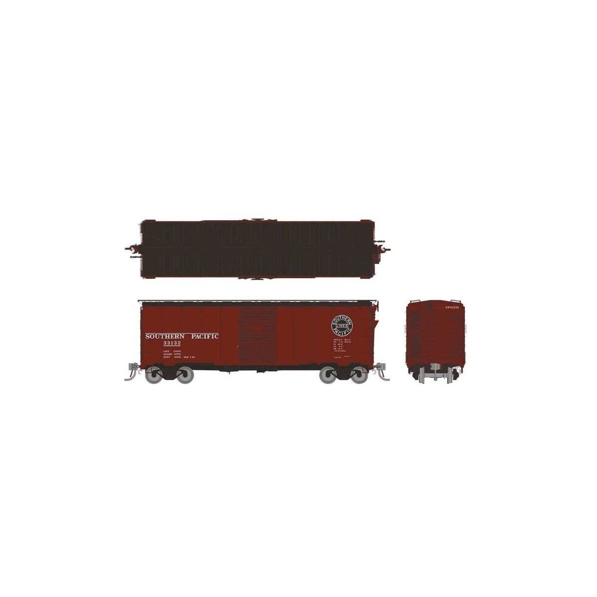 1937 AAR 40′ Boxcar w/Square Corner 6-Pack - Ready to Run -- Southern Pacific Set 1 (Boxcar Red, black, Lines Logo), HO, Rapid