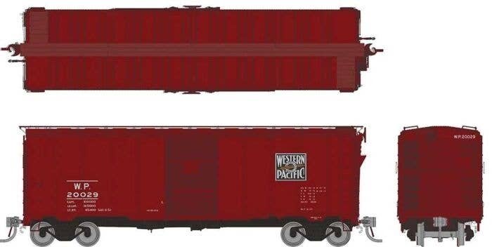 1937 AAR 40′ Boxcar w/Square Corner 6-Pack - Ready to Run -- Western Pacific Set 1 (Boxcar Red, black, Feather River Logo), HO